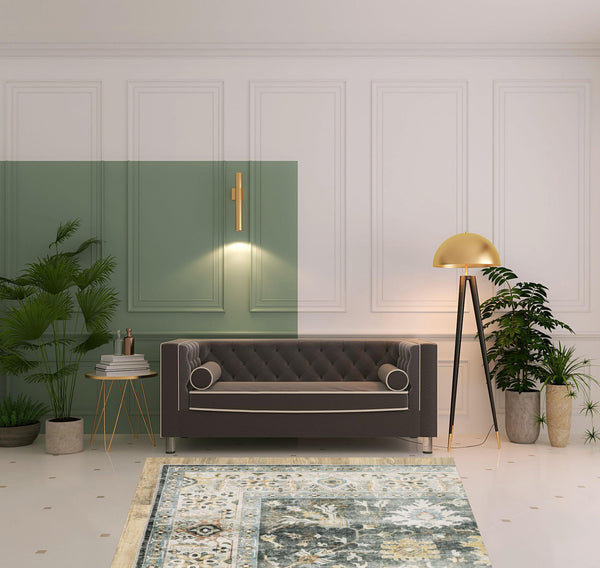 Homeroots 5' X 7' Grey Charcoal Gold Brown Ivory Pale Sage And Light Blue Oriental Printed Stain Resistant Non Skid Area Rug Charcoal,Gold Polyester 510404