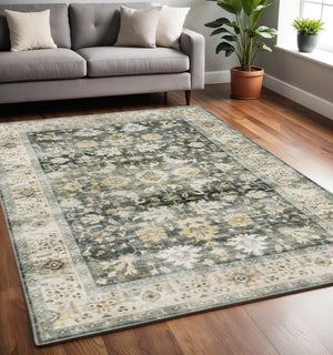 HomeRoots 4' Blue and Ivory Oriental Area Rug with Non-Skid Backing – Durable, Stylish, and Easy to Maintain 5' X 7' 510404