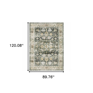 Homeroots 7' X 10' Gray And Ivory Oriental Non Skid Area Rug Charcoal,Gold Polyester 510405