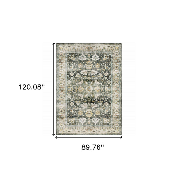 Homeroots 7' X 10' Gray And Ivory Oriental Non Skid Area Rug Charcoal,Gold Polyester 510405
