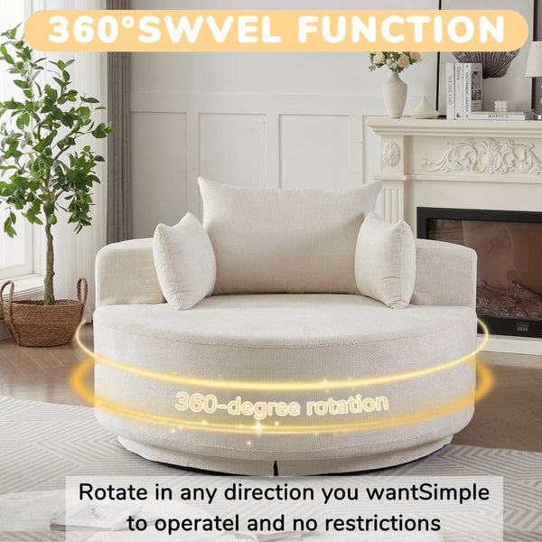 English Elm 55''l 55'l Chenille Foam Swivel Lounge Chair Plush 360 Rotation Modern Seating for Any Room W834S00592