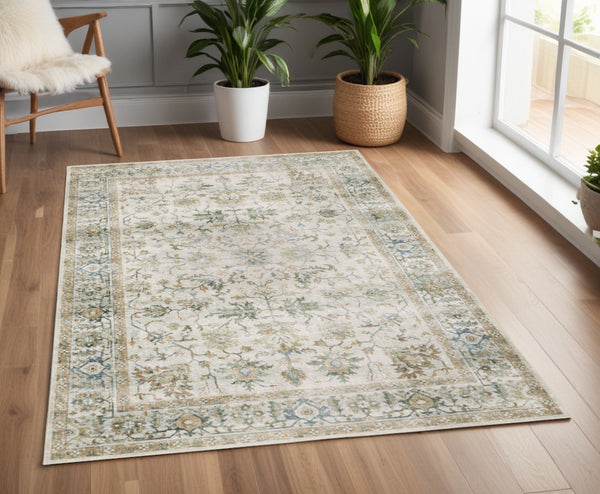Homeroots 4' X 6' Blue And Gray Oriental Non Skid Area Rug Gray,Multi Polyester 510408