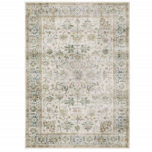 Homeroots 5' X 7' Grey Orange Blue Gold Green And Rust Oriental Printed Stain Resistant Non Skid Area Rug Gray,Multi Polyester 510409