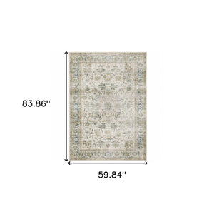 HomeRoots 4' Blue and Ivory Oriental Area Rug with Non-Skid Backing – Durable, Stylish, and Easy to Maintain 5' X 7' 510409