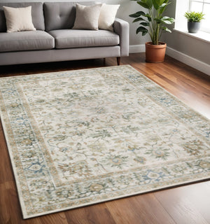 HomeRoots 4' Blue and Ivory Oriental Area Rug with Non-Skid Backing – Durable, Stylish, and Easy to Maintain 5' X 7' 510409