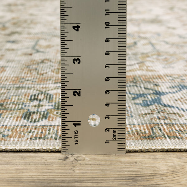 Homeroots 5' X 7' Grey Orange Blue Gold Green And Rust Oriental Printed Stain Resistant Non Skid Area Rug Gray,Multi Polyester 510409