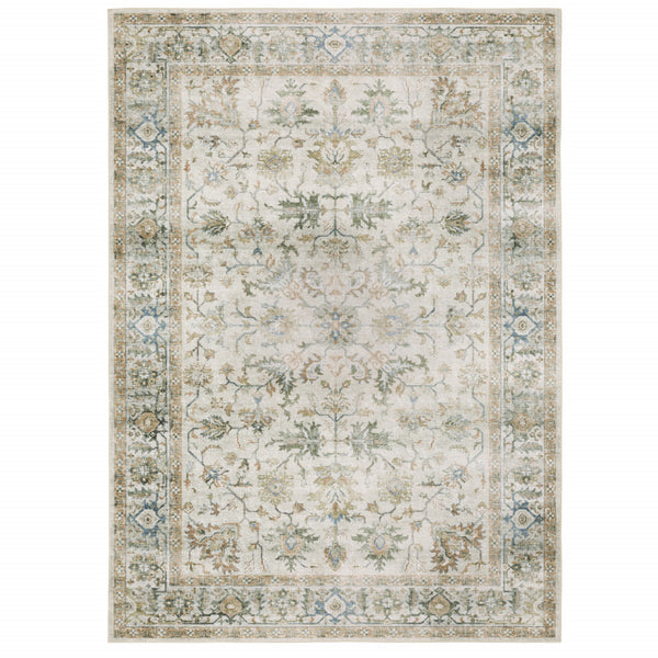 Homeroots 7' X 10' Ivory Oriental Printed Non Skid Area Rug Gray,Multi Polyester 510410