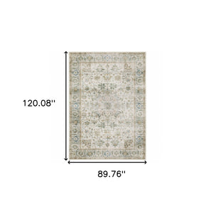 HomeRoots 4' Blue and Ivory Oriental Area Rug with Non-Skid Backing – Durable, Stylish, and Easy to Maintain 7' X 10' 510410