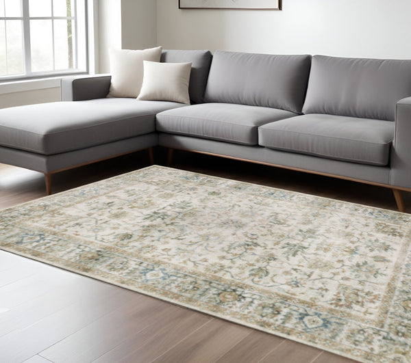 HomeRoots 4' Blue and Ivory Oriental Area Rug with Non-Skid Backing – Durable, Stylish, and Easy to Maintain 7' X 10' 510410