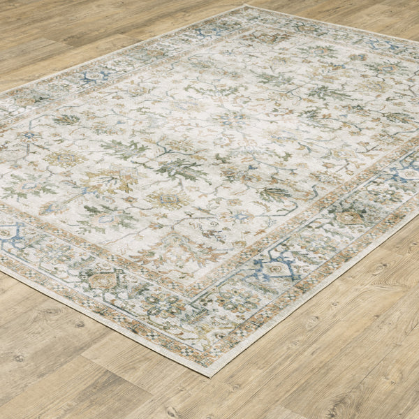 Homeroots 7' X 10' Ivory Oriental Printed Non Skid Area Rug Gray,Multi Polyester 510410