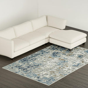 HomeRoots 2' Abstract Power Loom Runner Rug in Blue, Ivory, Grey, and Beige – Stain Resistant & Durable Design 8' X 11' 510411
