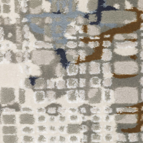 HomeRoots 2' Abstract Power Loom Runner Rug in Blue, Ivory, Grey, and Beige – Stain Resistant & Durable Design 8' X 11' 510411