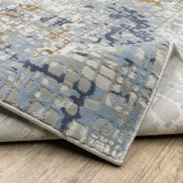 HomeRoots 2' Abstract Power Loom Runner Rug in Blue, Ivory, Grey, and Beige – Stain Resistant & Durable Design 8' X 11' 510411