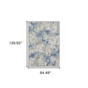 HomeRoots 2' Abstract Runner Rug in Grey Blue Ivory Navy Beige & Brown – Stain Resistant, Durable Design for Home 8' X 11' 510412