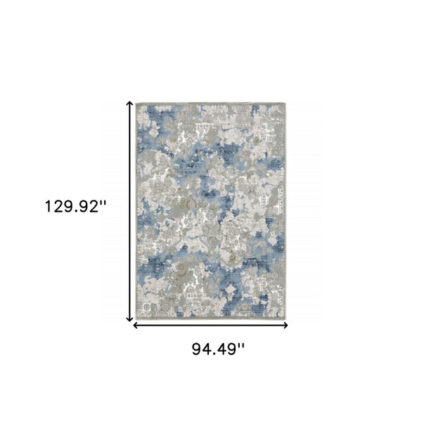HomeRoots 2' Abstract Runner Rug in Grey Blue Ivory Navy Beige & Brown – Stain Resistant, Durable Design for Home 8' X 11' 510412