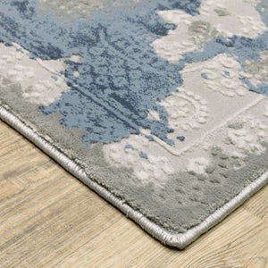 HomeRoots 2' Abstract Runner Rug in Grey Blue Ivory Navy Beige & Brown – Stain Resistant, Durable Design for Home 8' X 11' 510412