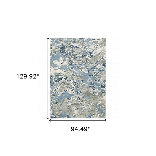 HomeRoots 2' Contemporary Abstract Runner Rug in Grey, Blue, Ivory, Navy & Brown - Stain Resistant Design 8' X 11' 510413