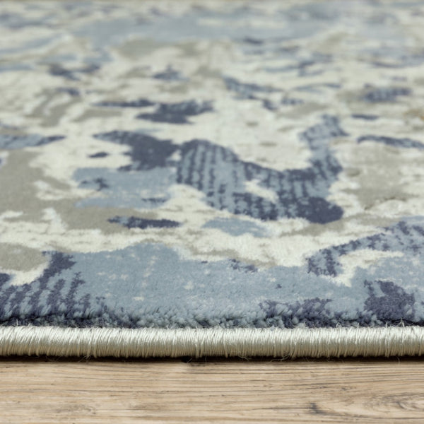 HomeRoots 2' Contemporary Abstract Runner Rug in Grey, Blue, Ivory, Navy & Brown - Stain Resistant Design 8' X 11' 510413