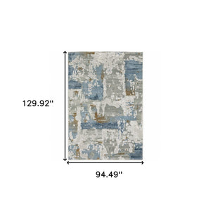 HomeRoots 2' Abstract Power Loom Runner Rug in Grey, Blue, Navy, Ivory & Brown - Stain Resistant & Durable Design 8' X 11' 510414