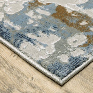 HomeRoots 2' Abstract Power Loom Runner Rug in Grey, Blue, Navy, Ivory & Brown - Stain Resistant & Durable Design 8' X 11' 510414