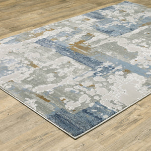 HomeRoots 2' Abstract Power Loom Runner Rug in Grey, Blue, Navy, Ivory & Brown - Stain Resistant & Durable Design 8' X 11' 510414