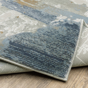 HomeRoots 2' Abstract Power Loom Runner Rug in Grey, Blue, Navy, Ivory & Brown - Stain Resistant & Durable Design 8' X 11' 510414