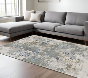 HomeRoots 2' Abstract Power Loom Runner Rug - Stain Resistant, Durable, Modern Design for High-Traffic Areas 8' X 11' 510415