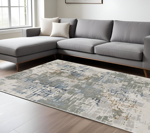 HomeRoots 2' Abstract Power Loom Runner Rug - Stain Resistant, Durable, Modern Design for High-Traffic Areas 8' X 11' 510415