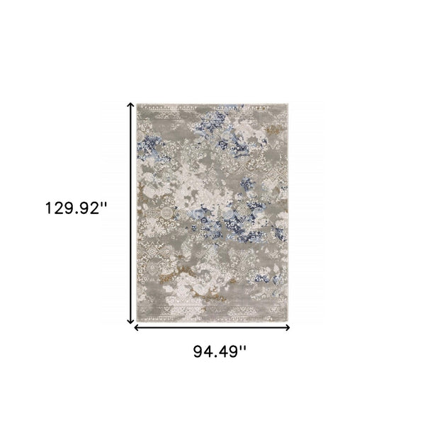 HomeRoots 2' Stylish Grey Blue Ivory Brown Navy Abstract Power Loom Runner Rug - Stain Resistant & Durable Design 8' X 11' 510416
