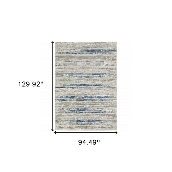 HomeRoots 2' Abstract Power Loom Runner Rug in Grey Blue, Light Blue, Ivory & Brown - Stain Resistant Style 8' X 11' 510417