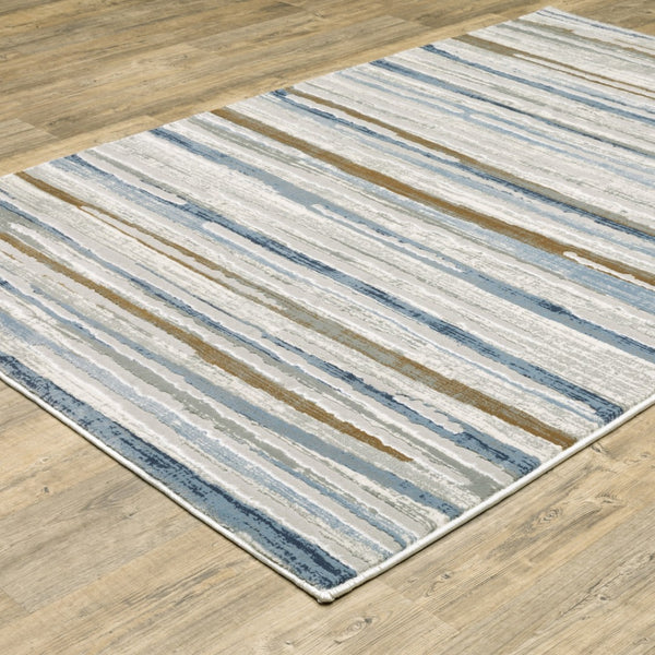 HomeRoots 8' Abstract Beige and Blue Runner Rug – Stylish, Stain-Resistant, Soft Pile for High-Traffic Spaces 8' X 11' 510418