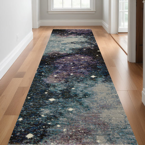 Homeroots 12' Runner Purple Teal And Brown Abstract Power Loom Runner Rug  Other Material 510422