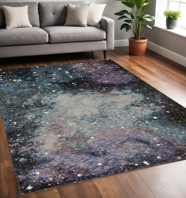 HomeRoots 10' Purple and Ivory Abstract Power Loom Area Rug - Stylish, Durable, and Stain-Resistant Design 5' X 7' 510424
