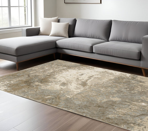HomeRoots 10' Gray and Ivory Abstract Area Rug - Stylish Power Loomed Design for Modern Homes and Durability 10' X 13' 510428