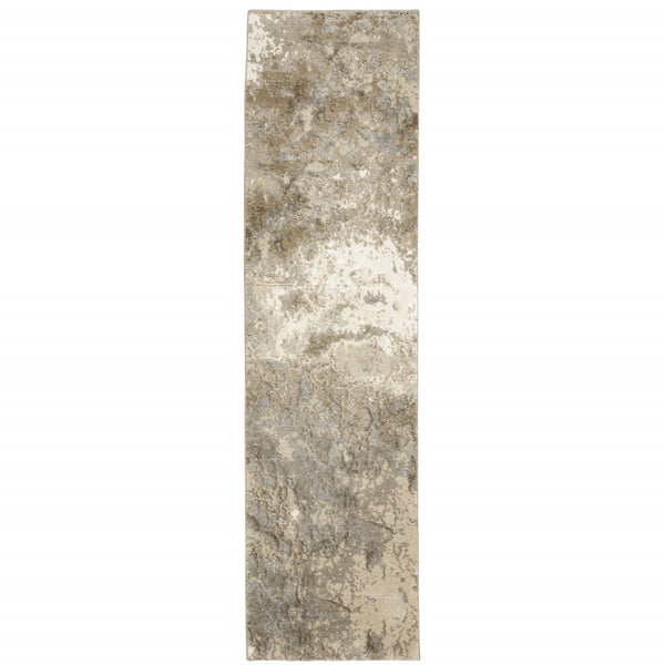 HomeRoots 10' Gray and Ivory Abstract Area Rug - Stylish Power Loomed Design for Modern Homes and Durability 2'3" x 8' 510430