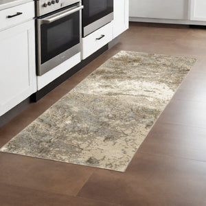 HomeRoots 10' Gray and Ivory Abstract Area Rug - Stylish Power Loomed Design for Modern Homes and Durability 2'3" x 8' 510430