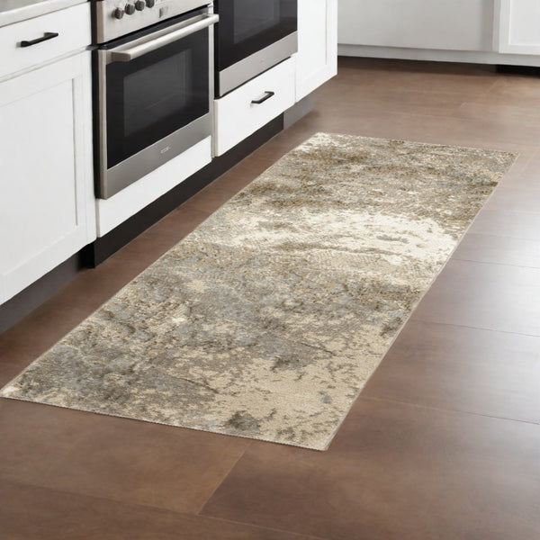 HomeRoots 10' Gray and Ivory Abstract Area Rug - Stylish Power Loomed Design for Modern Homes and Durability 2'3" x 8' 510430