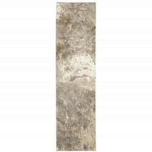 HomeRoots 10' Gray and Ivory Abstract Area Rug - Stylish Power Loomed Design for Modern Homes and Durability 2'6" x 12' 510431