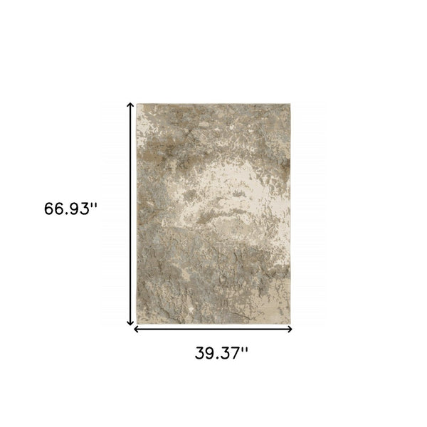 HomeRoots 10' Gray and Ivory Abstract Area Rug - Stylish Power Loomed Design for Modern Homes and Durability 3' x 5' 510432