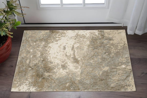 HomeRoots 10' Gray and Ivory Abstract Area Rug - Stylish Power Loomed Design for Modern Homes and Durability 3' x 5' 510432
