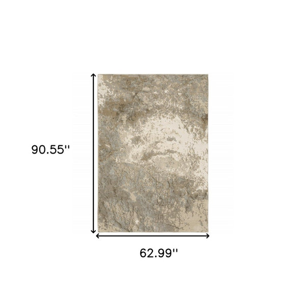 HomeRoots 10' Gray and Ivory Abstract Area Rug - Stylish Power Loomed Design for Modern Homes and Durability 5' X 7' 510433