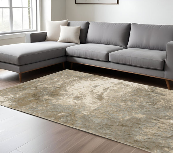 HomeRoots 10' Gray and Ivory Abstract Area Rug - Stylish Power Loomed Design for Modern Homes and Durability 8' X 11' 510435