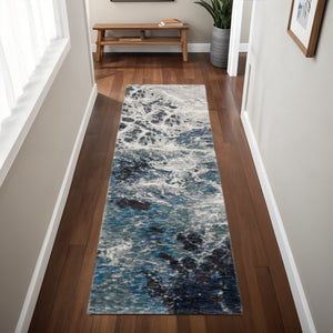HomeRoots 10' Gray Abstract Area Rug - Modern Power Loom Design for Stylish, Stain-Resistant Comfort & Durability 2'3" x 8' 510439