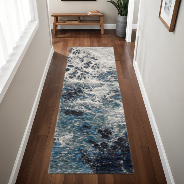 HomeRoots 10' Gray Abstract Area Rug - Modern Power Loom Design for Stylish, Stain-Resistant Comfort & Durability 2'3" x 8' 510439
