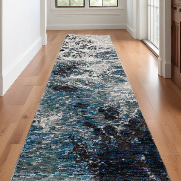 HomeRoots 10' Gray Abstract Area Rug - Modern Power Loom Design for Stylish, Stain-Resistant Comfort & Durability 2'6" x 12' 510440