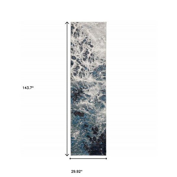 HomeRoots 10' Gray Abstract Area Rug - Modern Power Loom Design for Stylish, Stain-Resistant Comfort & Durability 2'6" x 12' 510440