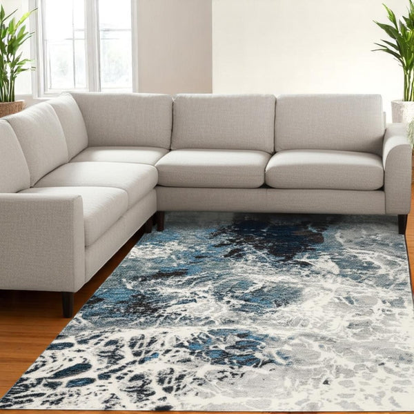 HomeRoots 10' Gray Abstract Area Rug - Modern Power Loom Design for Stylish, Stain-Resistant Comfort & Durability 9' X 12' 510445