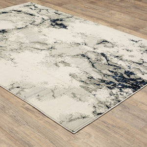 HomeRoots 10' Gray and Black Abstract Power Loom Area Rug - Modern, Stain-Resistant, Durable for Any Space 10' X 13' 510446