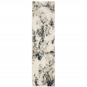 HomeRoots 10' Gray and Black Abstract Power Loom Area Rug - Modern, Stain-Resistant, Durable for Any Space 2'3" x 8' 510448