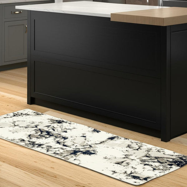 HomeRoots 10' Gray and Black Abstract Power Loom Area Rug - Modern, Stain-Resistant, Durable for Any Space 2'3" x 8' 510448